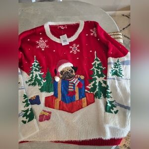 Womens 3X Jollidays Christmas Sweater With Pug Dog New NWT